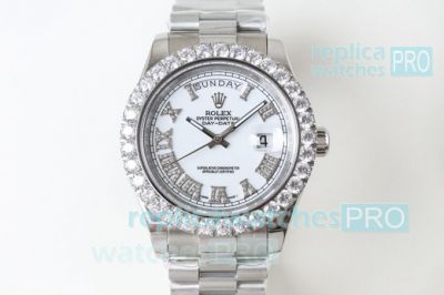 N9 Swiss Rolex Presidential Diamond Bezel Replica Watch Day-Date II Stainless Steel